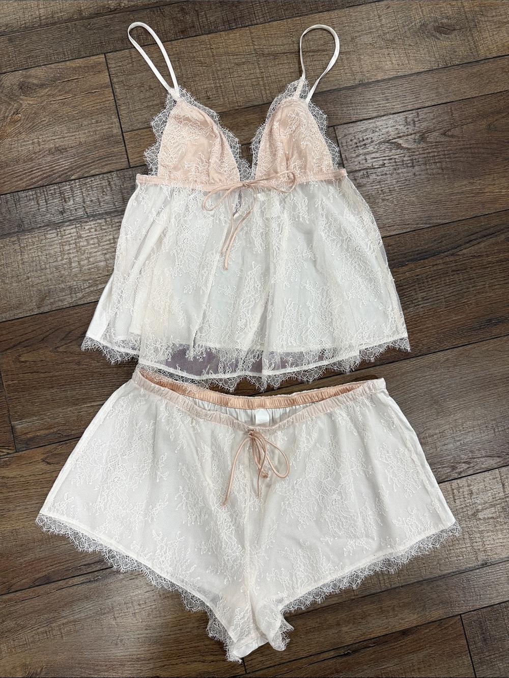 Victoria’s Secret Lace Trim Pink & White Two-Piece Sleep Set
